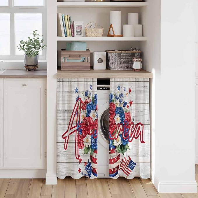 Independence Day Kitchen Curtains 54 Inch Long 2 Panel Set, Rod Pocket Window