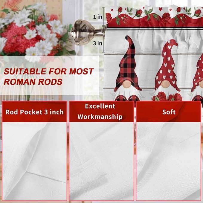 I Love U Valance Curtains for Kitchen, Valentine's Day Dwarf Romantic Wood