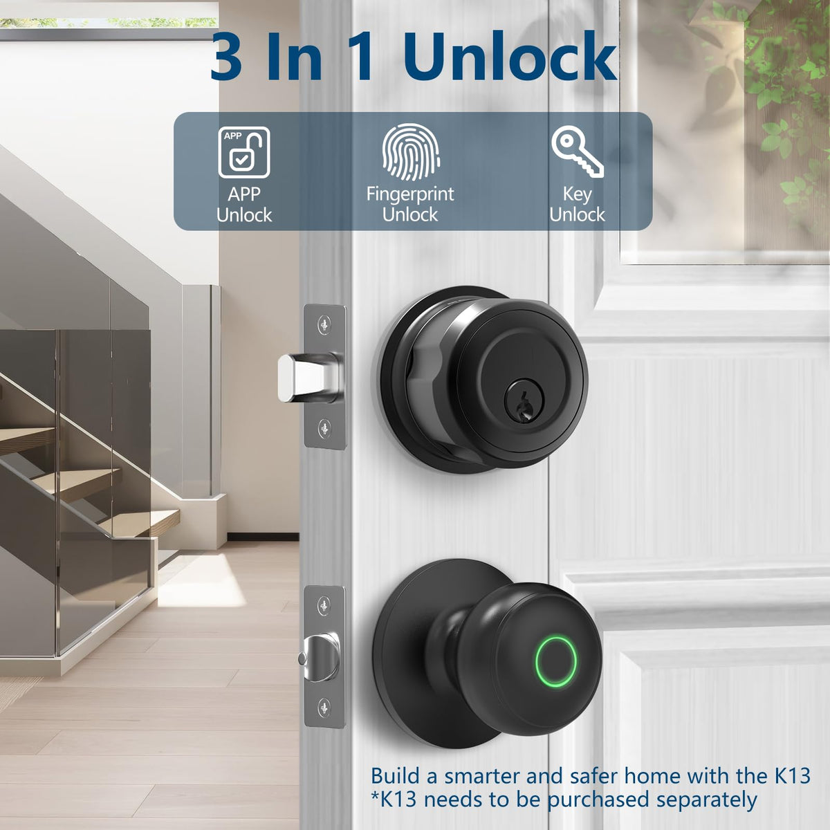 GeekTale Smart Deadbolt, Fingerprint Deadbolt Lock, Fingerprint Door Knob with Lock, Keyless Deadbolt, Keyless Entry Door Lock with App, for Front Door, Garage, Easy Installation