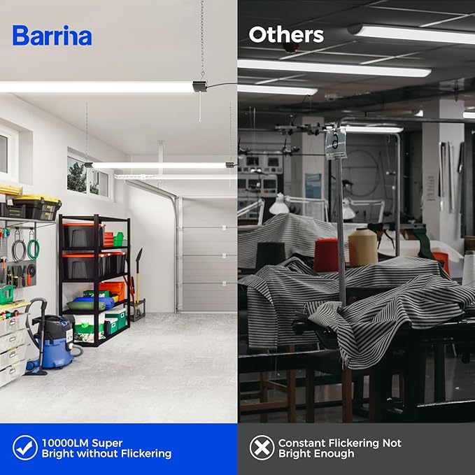 Barrina BS84 LED Shop Lights for Workshop 4FT, 84W, 10000LM, 5000K Utility Shop Lights, Pull Chain ON/Off, Hanging or Flush Mount, ETL, 10 Packs