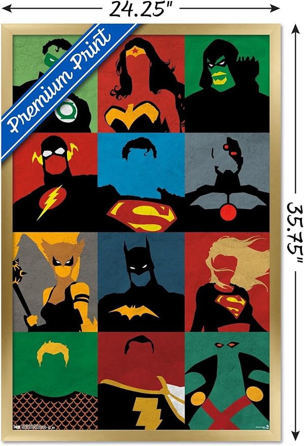 Trends International DC Comics - Justice League - Minimalist Wall Poster, 22.375" x 34", Gold Framed Version