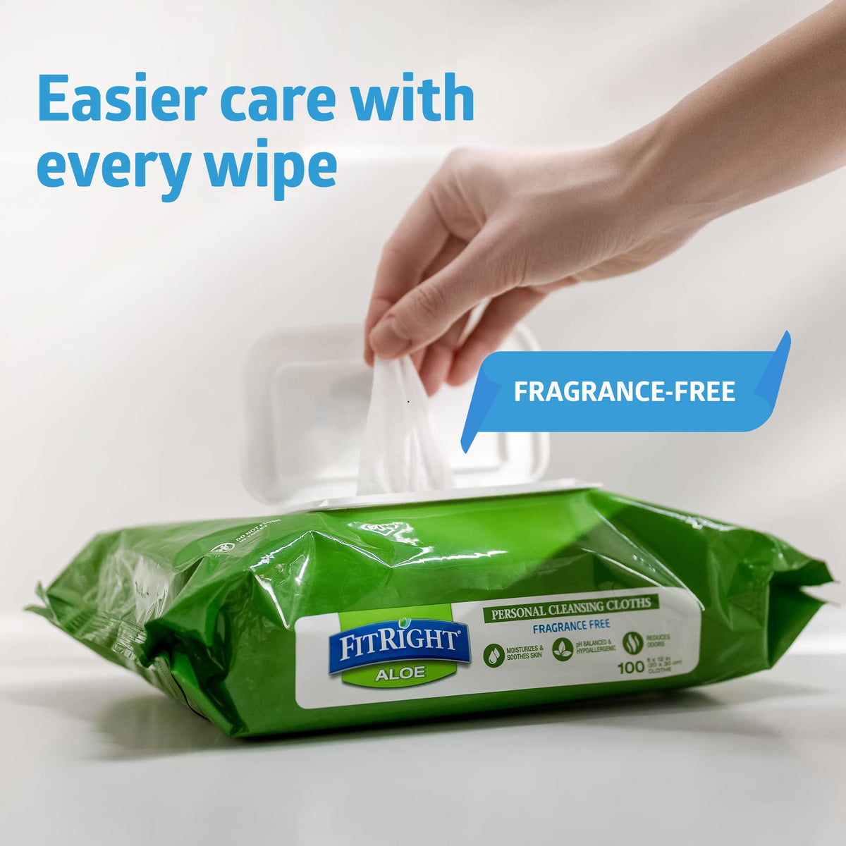 FitRight Personal Cleansing Wipes with Aloe 8x10 Unscented 600 Count