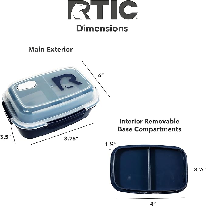 RTIC 5 Compartment Lunch Containers, Hot Food Container with Lid for Adults, Microwave Safe Divided Snack Lunch Box for Work or Travel, Reusable, BPA Free with Vent Space