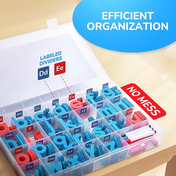JoyCat Classroom Magnetic Letters Kit 234 Pcs with Double-Side Magnet Board - Foam Fridge Alphabet Letters for Kids Spelling and Learning-Pack of 10