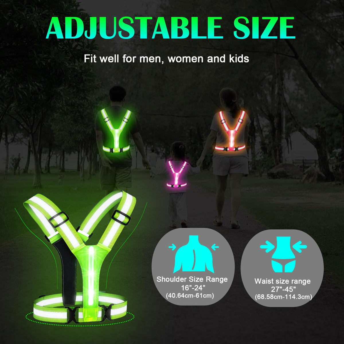 LED Reflective Vest Running Gear, Lights Up Vest Rechargeable, High Visibility Reflective Running Gear for Night Walking Cycling Jogging