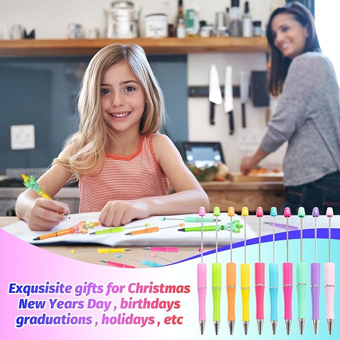 150 Pieces DIY Beadable Pen Kit – 50 Plastic Ballpoint Pens with Refills & Bags – School Supplies, Office Accessories & Decorative Items for Students & Teachers （Sweet）