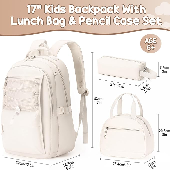 Fimibuke Kids Backpack for Girls, 3 PCS Waterproof Girls Backpack with Lunch Box & Pencil Case, Lightweight Bookbag Set for Kids Teen Girl Travel School Bag for Elementary Middle High School Students