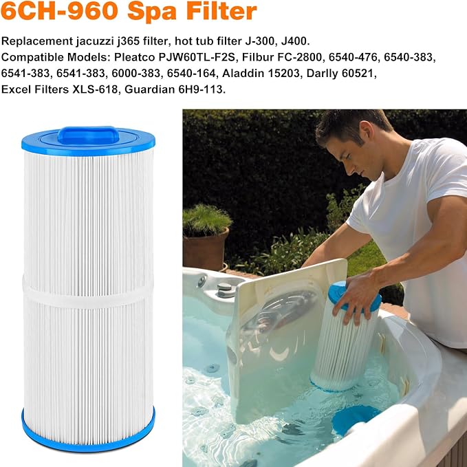 6CH-960 Spa Filter Replacement Jacuzzi Filter J-300, PJW60TL-F2S, 6000-383A Hot