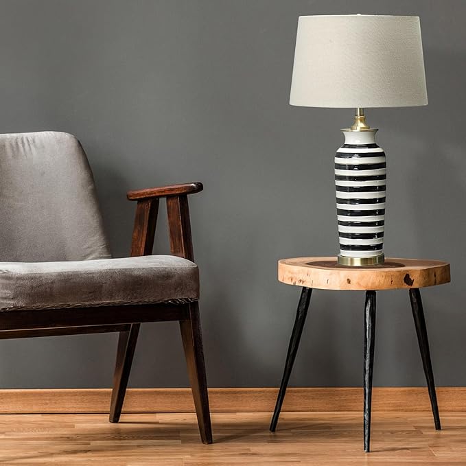 Creative Co-Op 29" H Striped Ceramic and Metal Desk Lamp