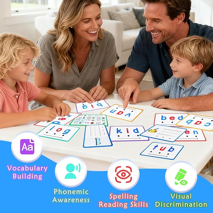 CVC Words Writing & Spelling Cards, Phonics Flash Card, Beginning Phonics Word Builders, Sorting Spelling Word Learning Aids, Speech Therapy, 60 Learning Educaitonal Cards, for Preschool Kindergarten