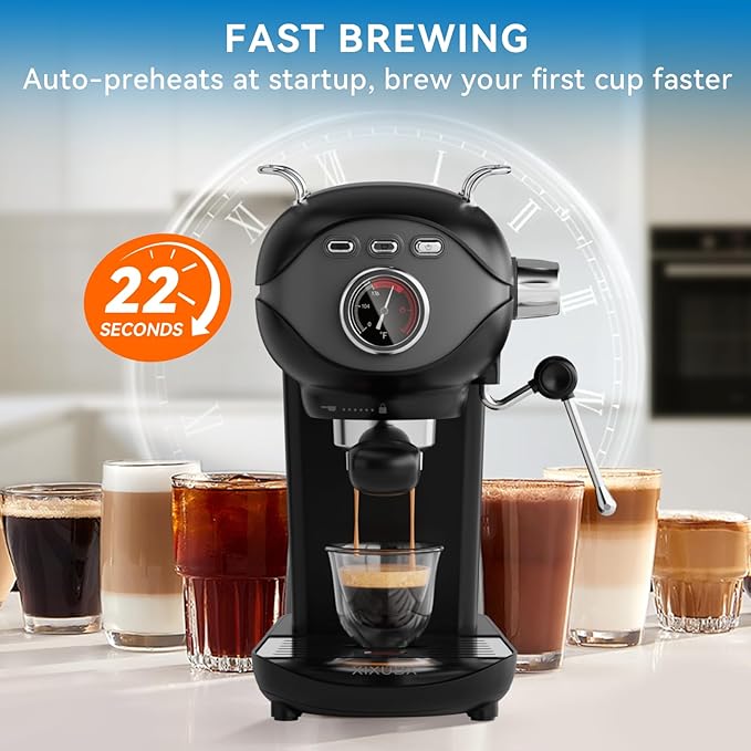 XIXUBX Espresso Machine, Compact Espresso Maker with Milk Frother