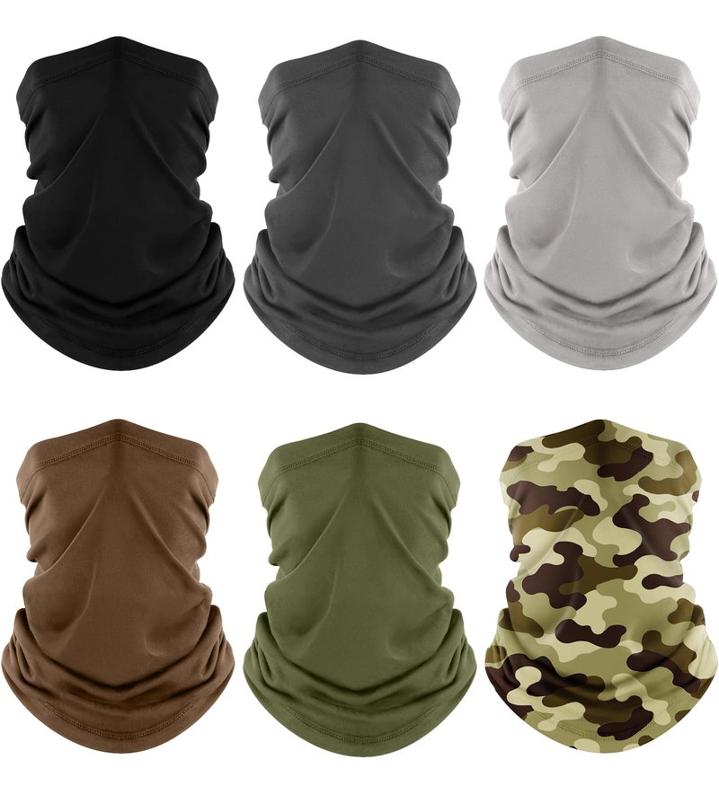 Fuinloth Neck Gaiter, 6 Pack Cooling UV Protection Bandana Face Mask Gator Scarf for Men Women Black+Gray+Green+Light Gray+Brown+Camo Green