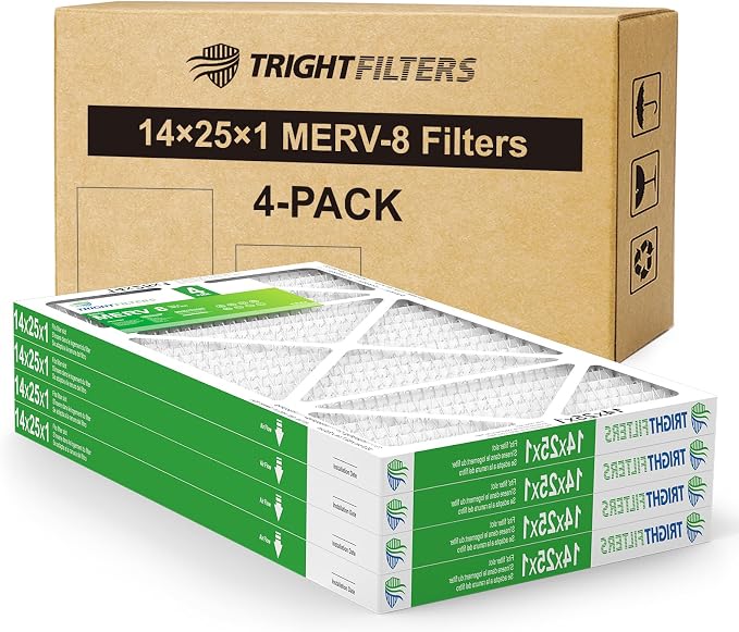 14x25x1 Air Filter 4 Pack, Durable MERV 8 Pleated Home HVAC AC Furnace Filters