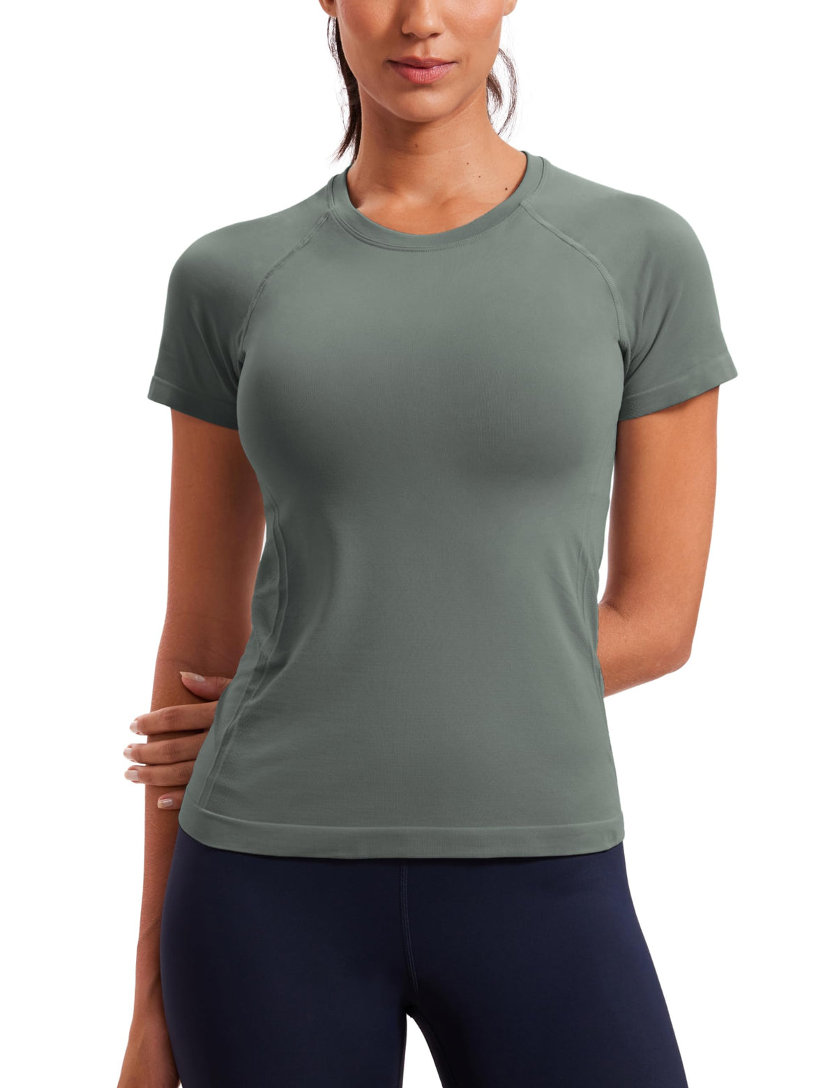 CRZ YOGA Seamless T-Shirt Hip Length Grey Sage XX-Small