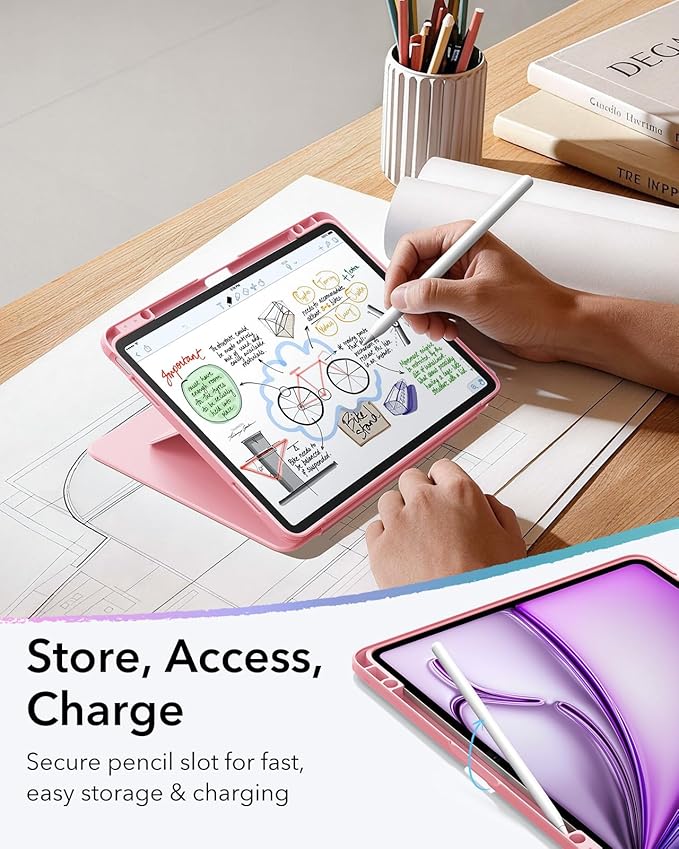 ESR for iPad Air 13 Inch Case M4/M3/M2 (2026/2025/2024), Vertical Stand Cover, Multi Stand Angles, Ultra-Stable Case with Pencil Holder, Flip Series, Pink