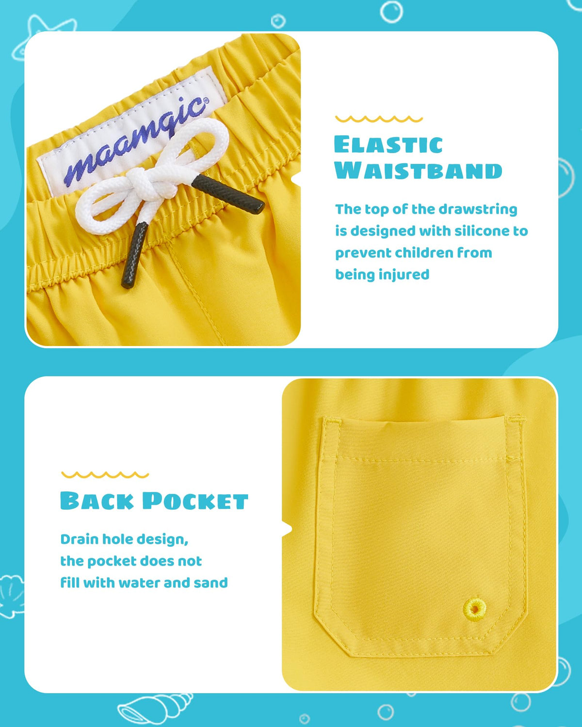 maamgic Boys Swim Trunks with Compression Liner Toddler Stretch Swim Shorts Quick Dry Swimming Trunks Boxer Brief 2 in 1 Beach Shorts Yellow 14/16