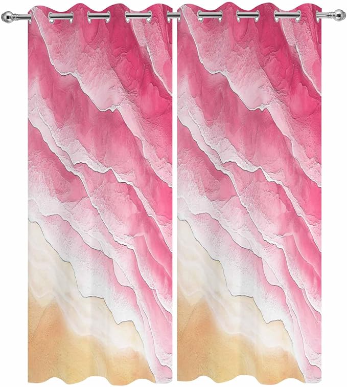 Ocean Outdoor Curtains for Patio Beach Waves Watercolor Abstract Gradient Pink