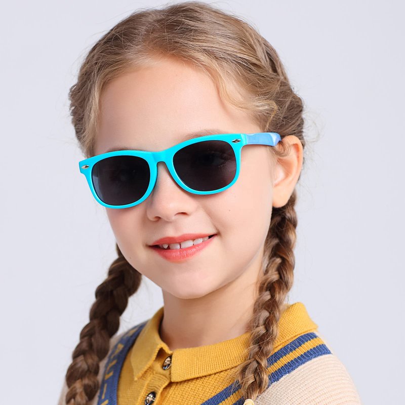 FANNYGO 3 Pack kids sunglasses for Boys Girls Kids Polarized Sunglasses boy Girl Age 3-11 (Black+blue+light blue)
