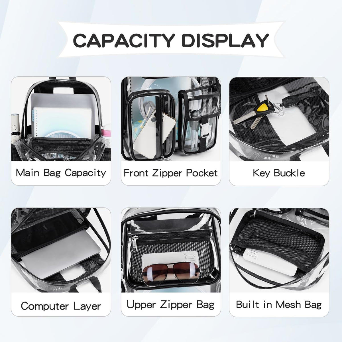 Cusangel Clear X-Large Backpack Heavy Duty Clear BookBag,17.5inch TPU Large Capacity See Through Backpack for Sport Events,Travel,Plastic backpacks for 15age+