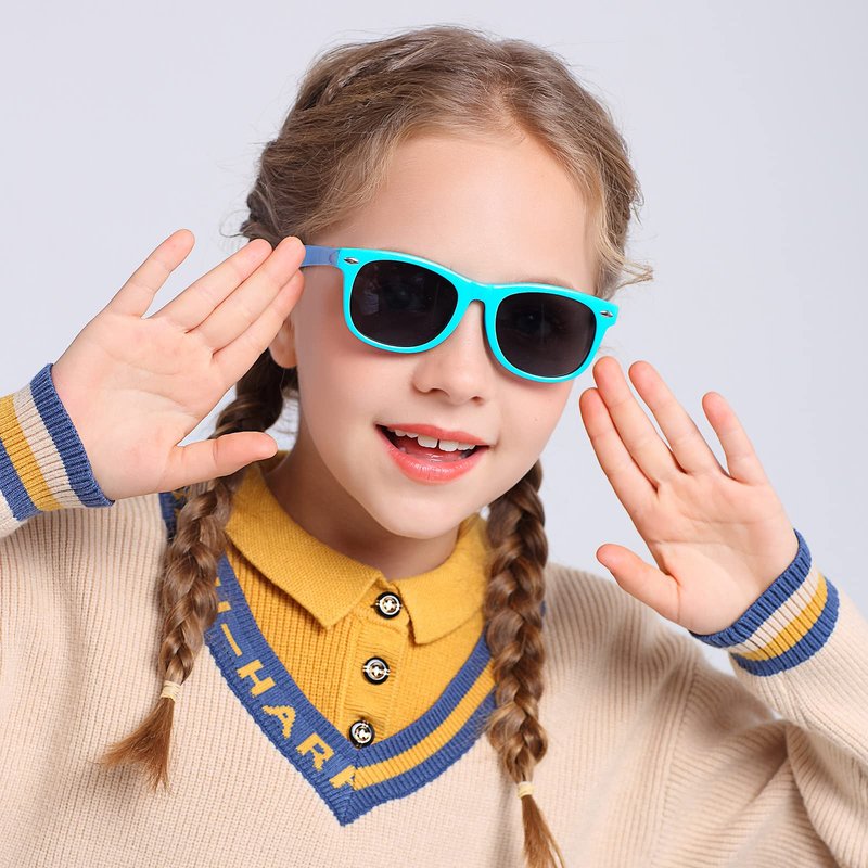 FANNYGO 3 Pack kids sunglasses for Boys Girls Kids Polarized Sunglasses boy Girl Age 3-11 (Black+blue+light blue)