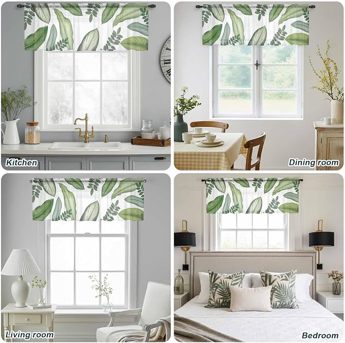 Summer Palm Leaf Sheer Valance Curtains