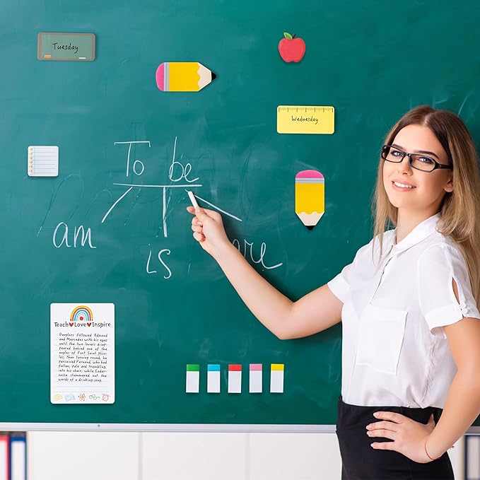 Xqumoi 4 Pcak Teaching is A Work of Heart Sticky Notes Set - Blackboard Pencil Apple Self-Stick Note Pads Teacher Appreciation Gift Writing Memo Pads Page Marker Back to School Office Supplies (Black)