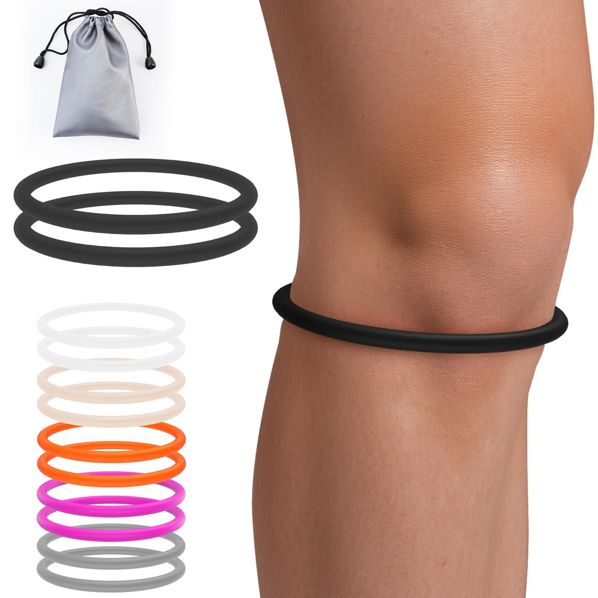 GREBIKE 2PCS Patellar Tendon Support Strap for Knee Pain Relief, Keen Bands for Basketball, Running, Tennis, Soccer and Hiking, Silicone Patella Band for Women and Men, Includes Storage Bag (Black)