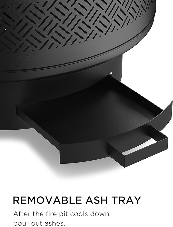 32" Fire Pits with Cooking Grill, Outdoor Fire Pit with Lid & Fire Poker, Fire Pit Table for Outside Wood Burning Firepit Round Heavy Duty Firepit for BBQ, Table, Picnic, Camping, Bonfire Party
