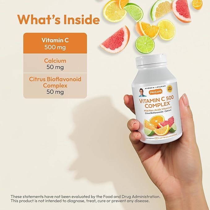 ANDREW LESSMAN Vitamin C 500 Complex 720 Capsules - Non-Acidic Vitamin C Plus Citrus Bioflavonoids for Immune System and Anti-Oxidant Support, No Stomach Upset, Small Easy to Swallow Capsules