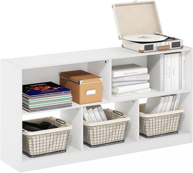 Furinno DALY Book Shelf, 5-Cube Bookshelf, Horizontal Cube Storage Organizer Bookcasde, 10.9 x 47.2 x 23.6, for Living Room, Bedroom, Home Office, White