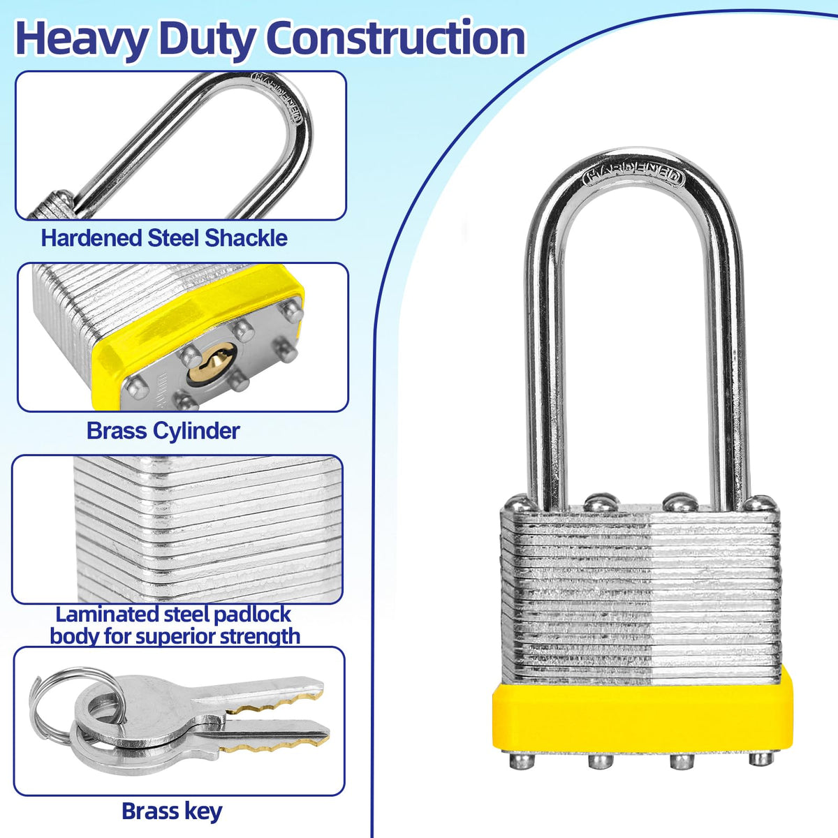 Padlocks with Same Key, LQYN 24 Pcs Laminated Keyed Padlock (1-9/16", 40mm), Keyed Alike Locks, Long Shackle, for Storage Locker, Hasp Latch, Toolbox, Sheds