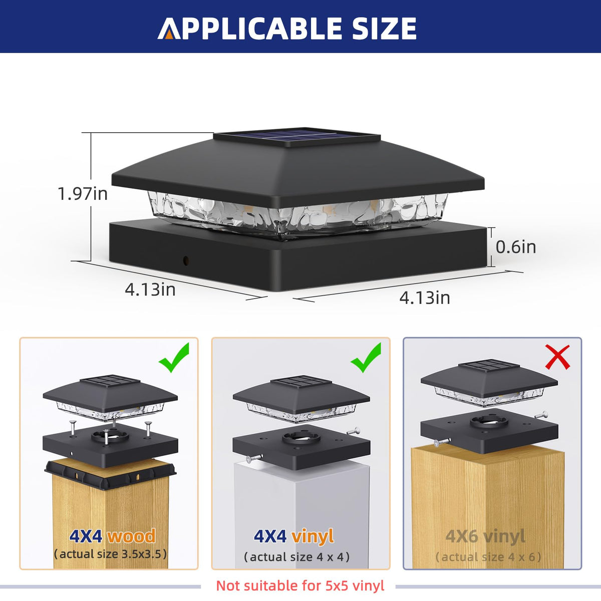 APONUO Solar Post Cap Lights for 4x4 Posts - IP64 Waterproof, 6500K LED, No-Wire Fence Lights & Deck Lights for Patio Garden Yard Patio, Black-Cool White, 16 Pack