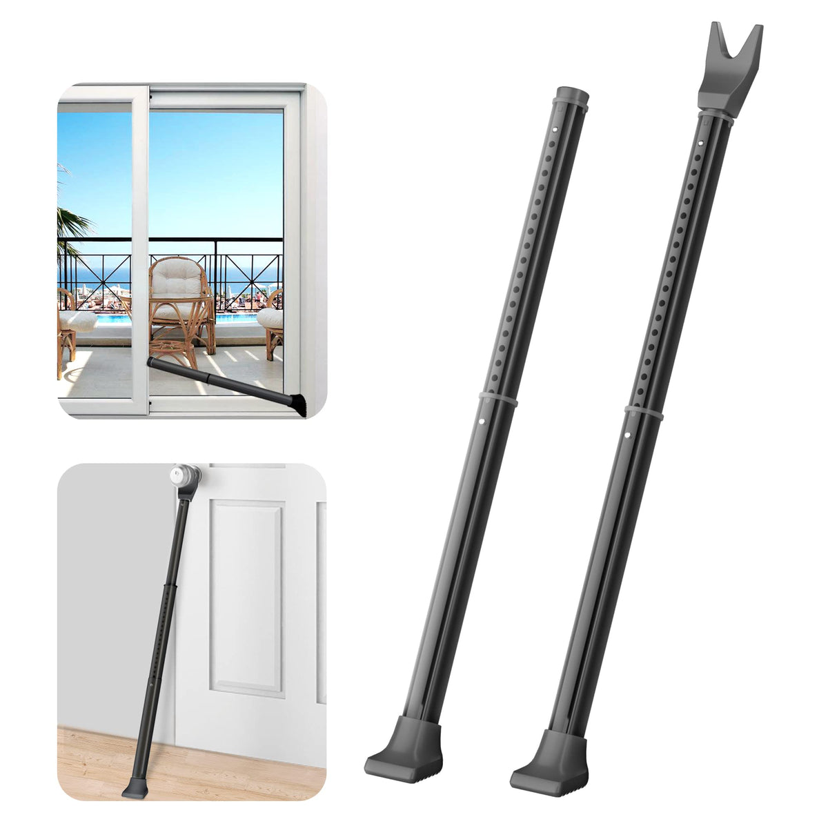 AceMining Upgraded Door Security Bar & Sliding Patio Bar, Heavy Duty Stoppers Adjustable Jammer for Home, Apartment, Travel (2 Pack,Black)