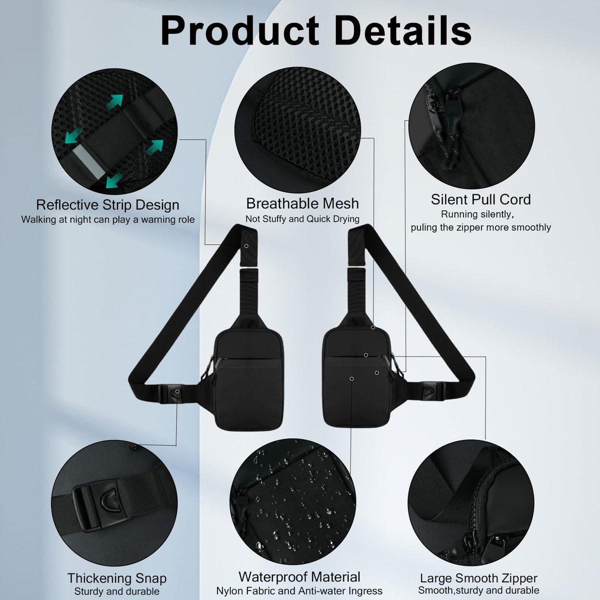 flintronic Sling Bag, Waterproof Chest Bag for Men and Women, Mini Breathable Crossbody Shoulder Bag with Zipper, Lightweight Shoulder Backpack for Travel Hiking Cycling Camping Outdoor Sports