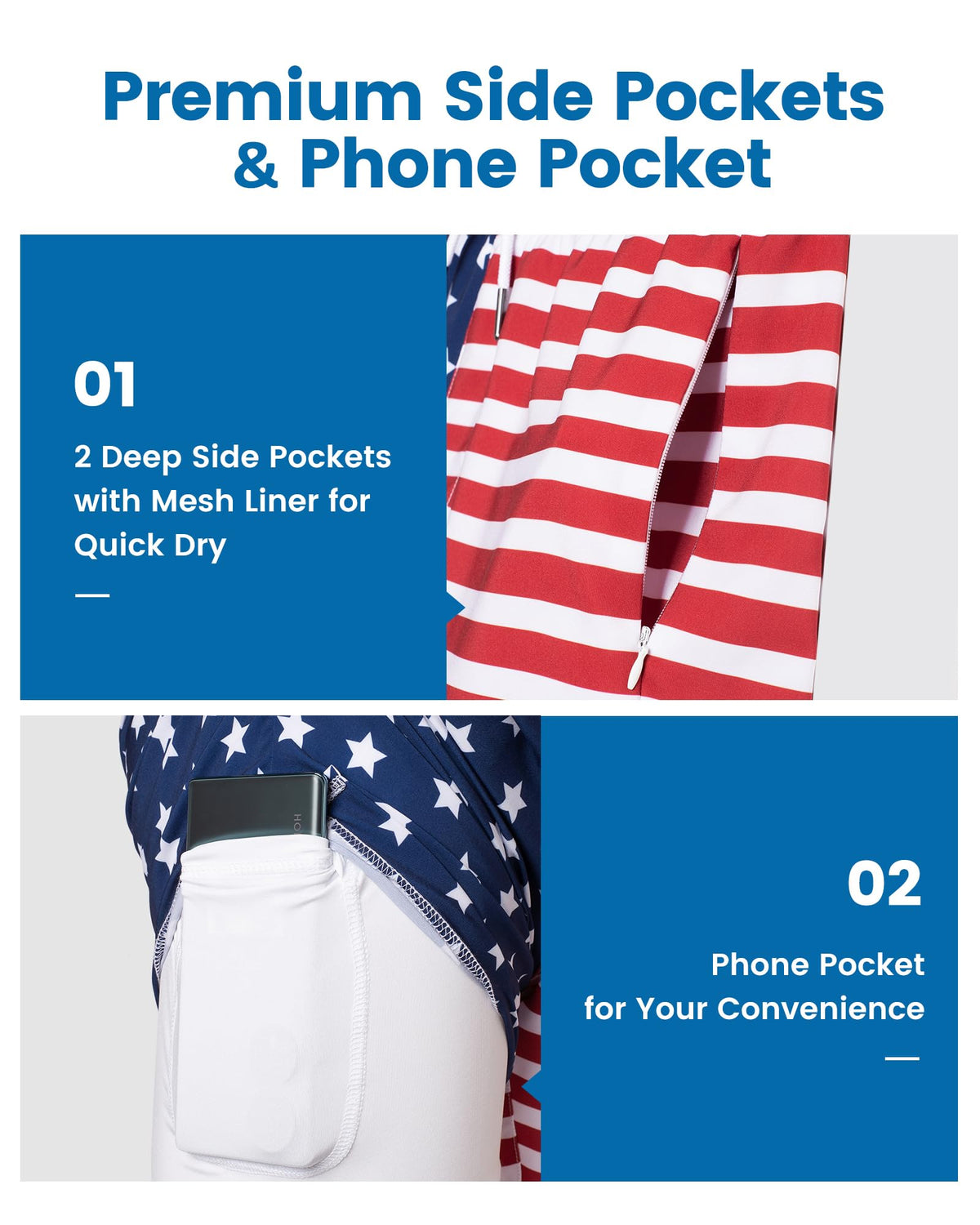 maamgic 2 in 1 Mens Swim Trunks 7 Inch Swim Shorts Swim Suits Board Shorts American Flag