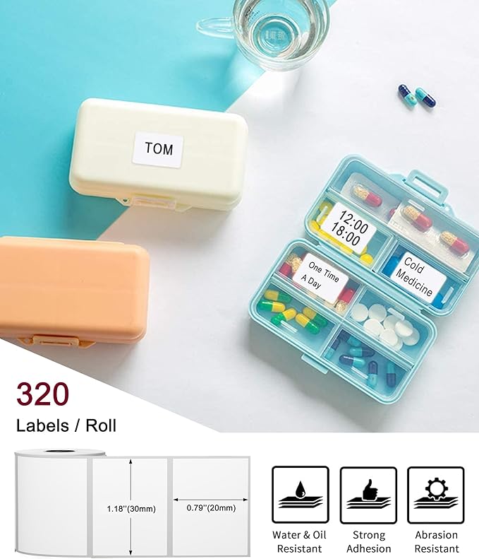 [3x320 pcs] Phomemo Original Labels for M110/M220/M221, 3 Rolls 1.18'' x 0.79''(30 x 20mm), Square, White, 320 Labels/Roll, Multi-Purpose Self-Adhesive Thermal Labels, Also Made for Phomemo M120/M200