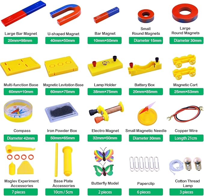 STEM Magnet Experiment Kit: Physics Electromagnetism Tools (Bar/Ring/Horseshoe Magnets, Compass, Electromagnet) - Fun Educational Birthday Gift for Students