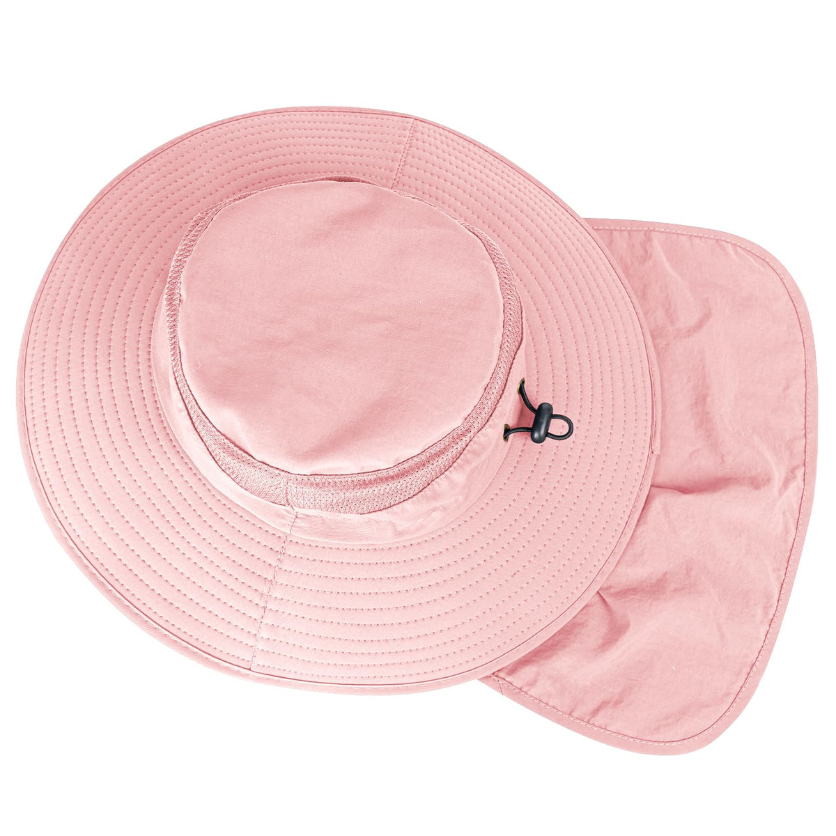 2Pack Sun Hats for Men Women Fishing Hat UPF 50+ Breathable Wide Brim Bucket Hats Summer UV Protection Safari Hat with Neck Flap Black/Pink