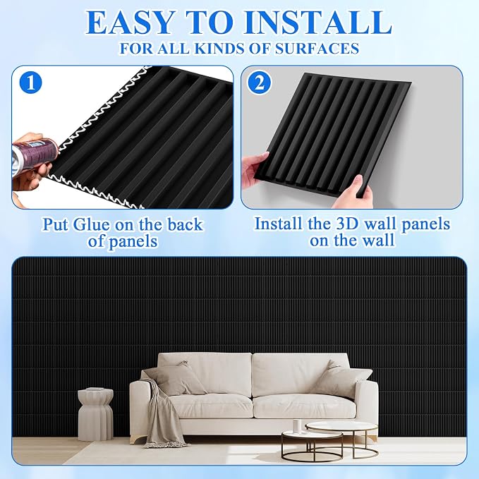 Nuanchu 60 Pcs 3D Slat Wall Panels 12 x 12 Inch PVC Fluted Textured Panel