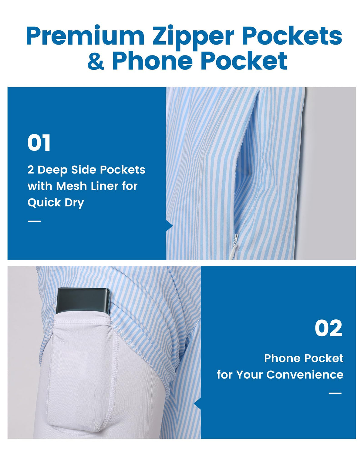 maamgic 2 in 1 Mens Swim Trunks 7 Inch Swim Shorts Swim Suits Board Shorts Blue Stripe-White Small