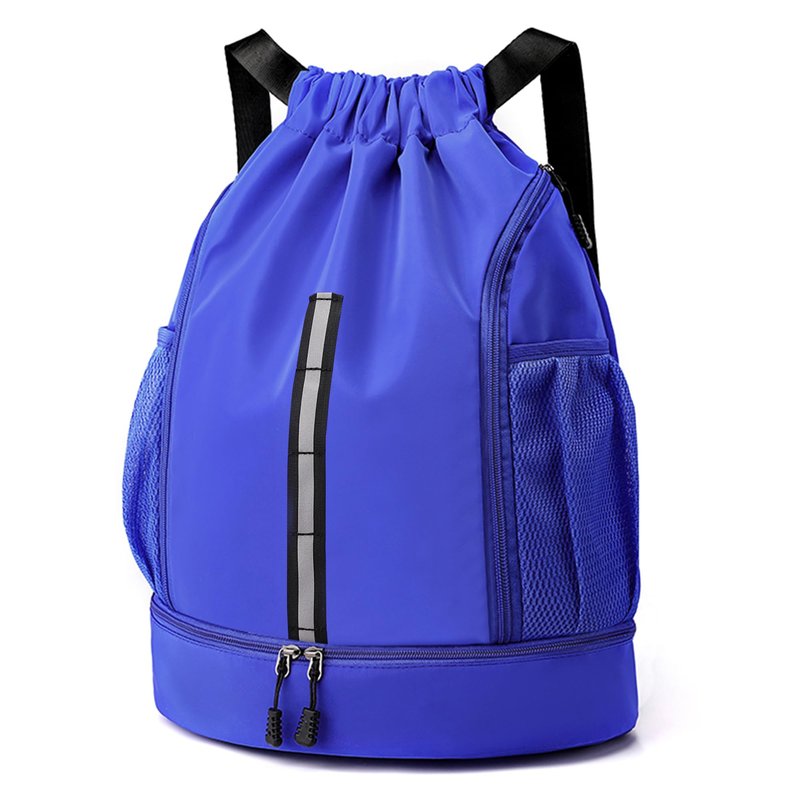 XMYAOWEI Sport Gym Bag Drawstring Backpack Beach Bag for Men Women with Shoe Compartment and Reflective Strips (Blue)