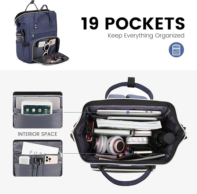 LOVEVOOK College Laptop Backpack, 15.6 Inch Travel Backpack for College, Waterproof Work Backpack Woman for Teacher Nurse Anti-theft Travel Back Pack, Gifts for Women, Navy Blue