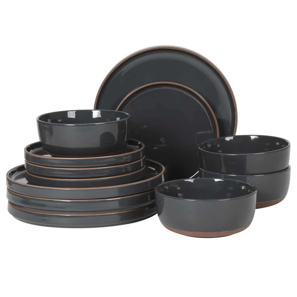Gibson Elite 12 Piece Matisse Moderna Stoneware Reactive Glaze Plates and Bowls Dishes Dinnerware Set - Cobalt Blue