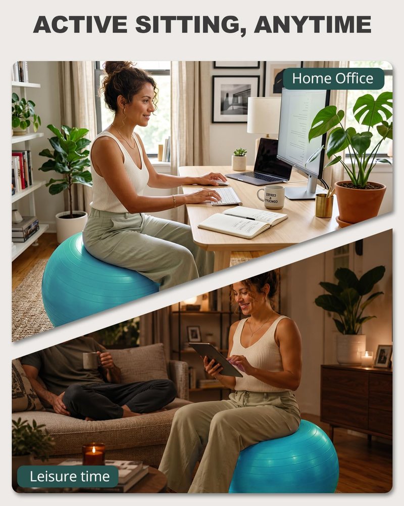 Trideer Extra Thick Yoga Ball Exercise Ball, 5 Sizes Gym Ball, Heavy Duty Ball Chair for Balance, Stability, Pregnancy, Quick Pump Included