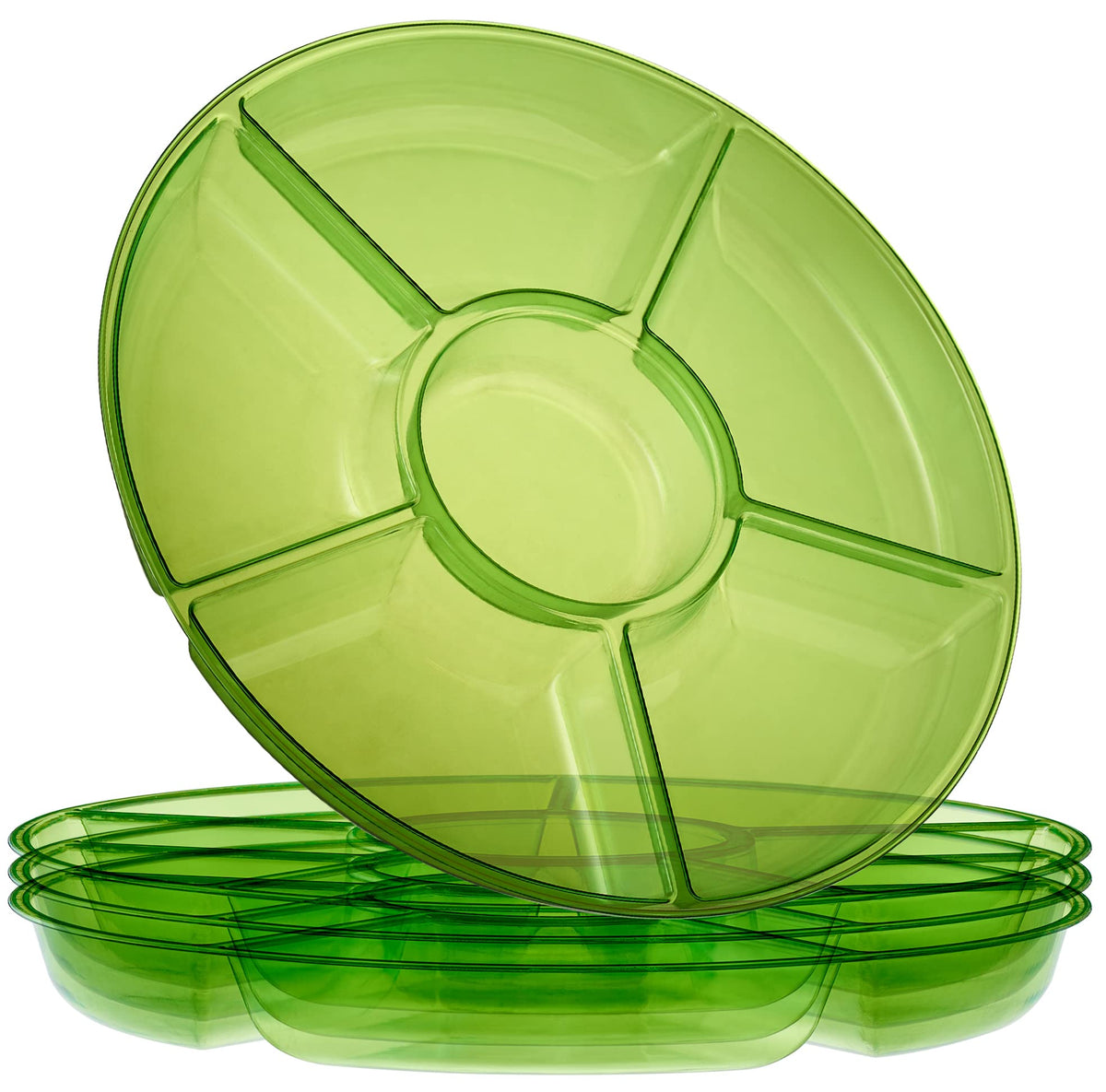 Plasticpro 6 Sectional Round Plastic Serving Tray/Platter (8, White)