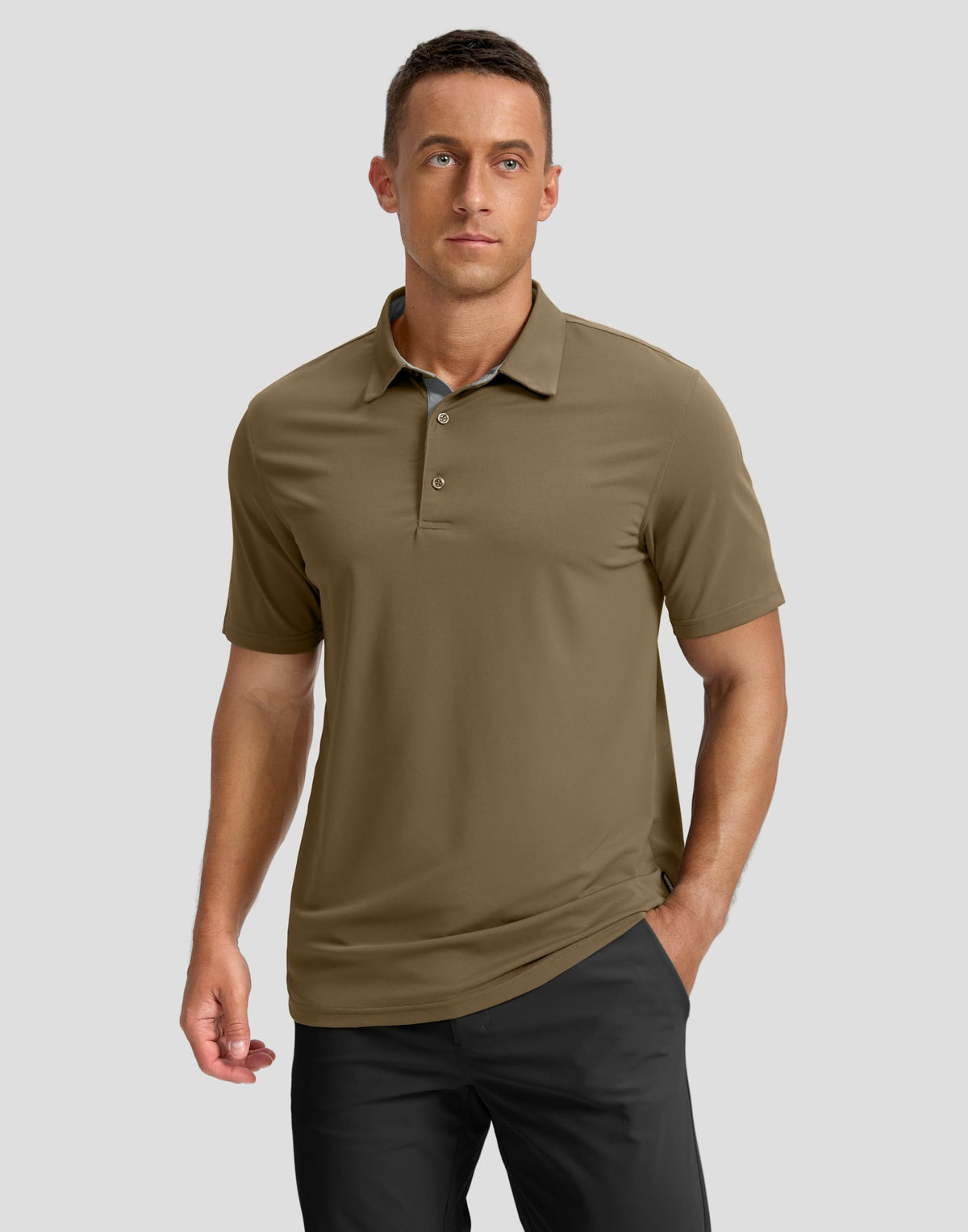 Men's Golf Shirts Dry Fit Moisture Wicking Performance Short Sleeve Collared Polo Shirts for Casual Athletic Business (Khaki, XL)