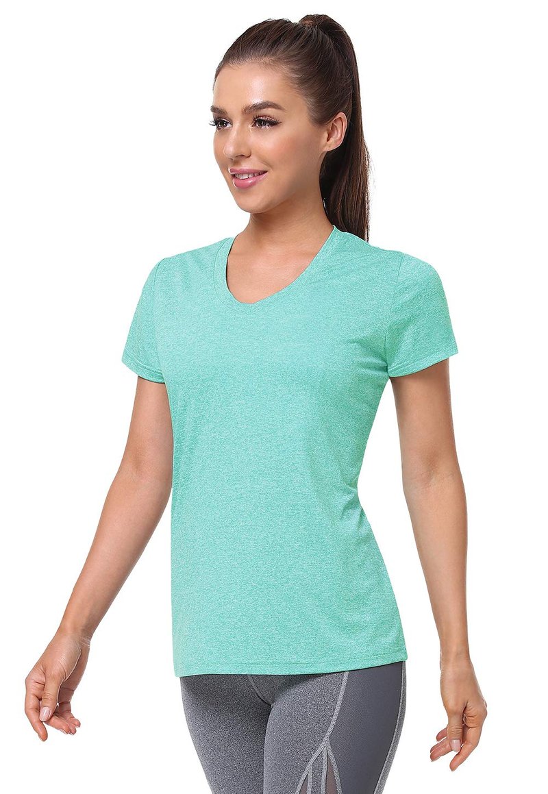 Cosy Pyro Women's Short Sleeve V-Neck Athletic T-Shirt Exercise Yoga Tees Dry Fit Gym Shirts Moisture Wicking Workout Tops Pack of 5 Black1/Navy/Azure/Purple/Rose M