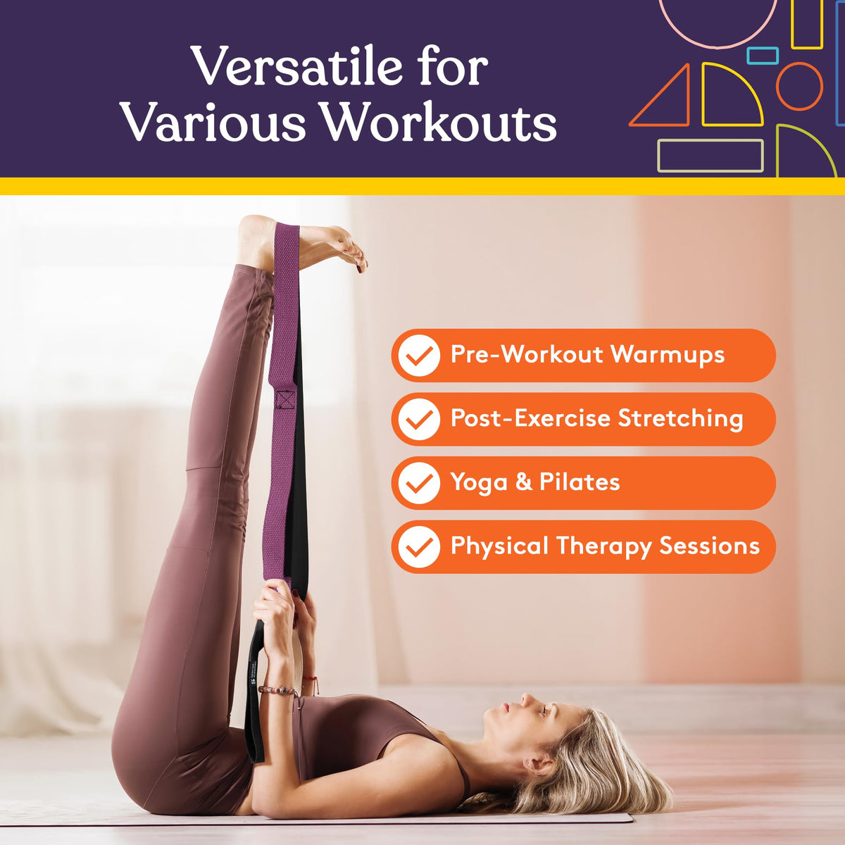 SPECIAL SUPPLIES Yoga Strap for Stretching, Stability Training, Fitness, Flexibility, Physical Therapy, Home Workout Equipment, Strength Training, and Pilates (Purple)
