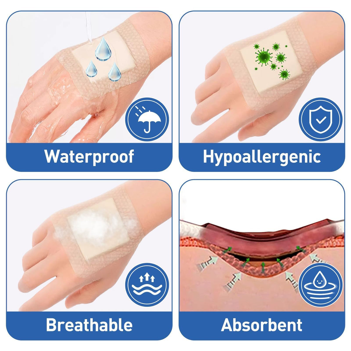 AZEN 36 Pack Silicone Foam Dressing, 3.2" X 4" Waterproof Silicone Bandages with Border Adhesive, Large Bandages for Wounds, Self Adhesive Wound Care and Dressings