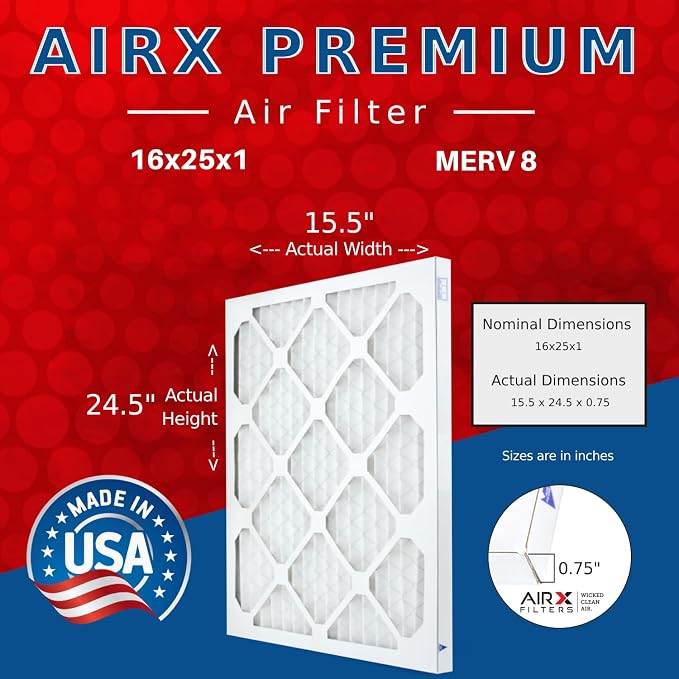 AIRX FILTERS WICKED CLEAN AIR. 16x25x1 Air Filter MERV 8 Electrostatic Pleated